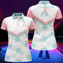 Load image into Gallery viewer, Personalized Women Polo Bowling Shirt Tropical Pattern Short Sleeve Polo Female Bowlers Jersey NBP29