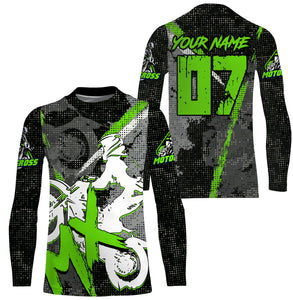 Kids boys girls custom Motocross off-road jersey green UPF30+ xtreme MX dirt bike shirt motorcycle PDT191