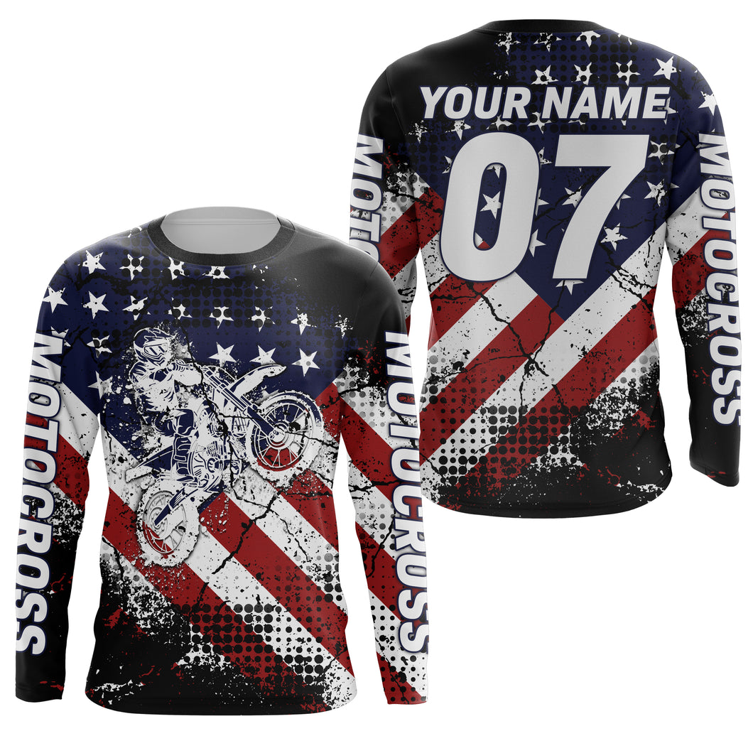 Adult&kid UPF30+ American flag jersey Motocross customizable dirt bike off-road motorcycle shirt PDT28