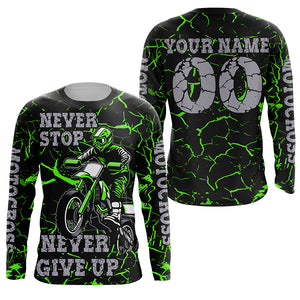Green Motocross Jersey Personalized UPF30+ Never Stop Dirt Bike Shirt For Boys Racing Motorcycle  PDT456