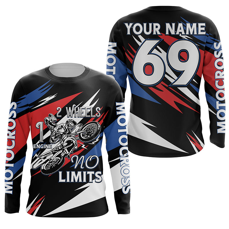 Personalized Motocross Jersey UPF30+ 2 Wheels 1 Engine No Limits Dirt Bike MX Racing NMS1165