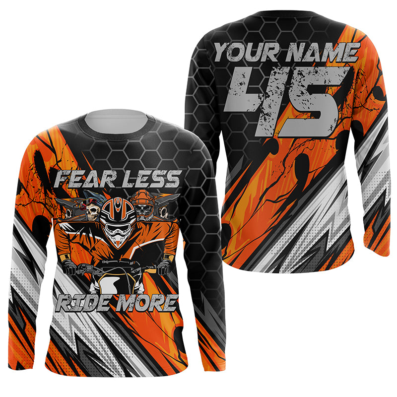 Personalized Motocross Jersey UPF30+ Kid Adult Fear Less Ride More Dirt Bike Motorcycle Shirt NMS1231