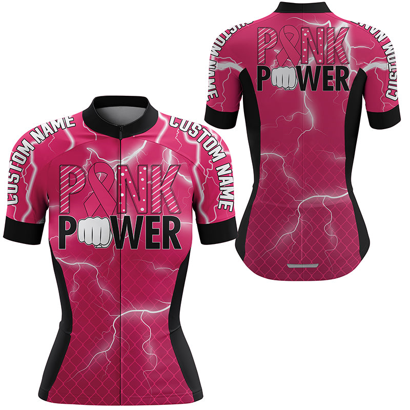 Pink power cycling jersey womens bike shirts girls Breathable biking tops with 3 pockets & zipper| SLC225