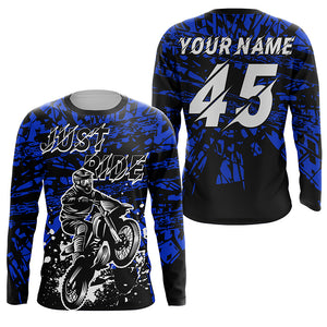Personalized adult&kid dirt bike jersey UPF30+ blue Motocross off-road Just Ride motorcycle shirt PDT324