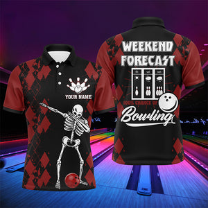 Funny Men Polo Bowling Shirt, Weekend Forecast Personalized Skull Bowlers Jersey NBP85