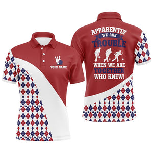 Personalized Men Bowling Shirt Red Argyle Bowling Jersey with Name Funny League Bowling Polo Shirt NBP44