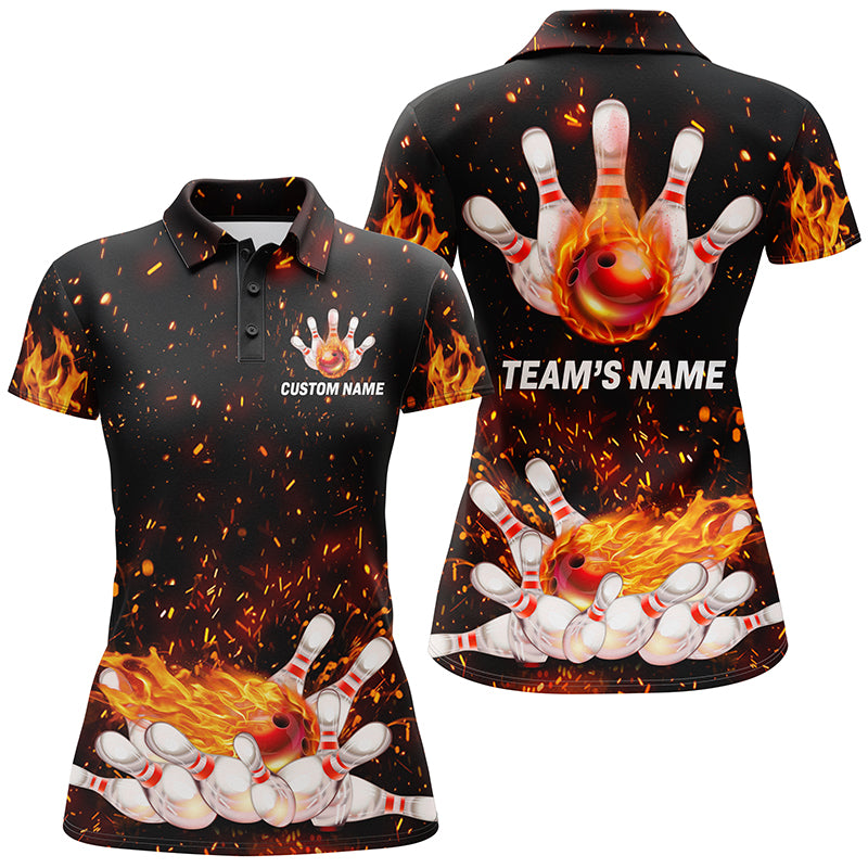 Flame Women Polo Bowling Shirt, Personalized Team Bowlers Jersey Short Sleeves NBP66
