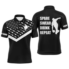 Load image into Gallery viewer, Funny Men Polo Bowling Shirt, Personalized American Flag Bowling Short Sleeve Bowlers Jersey NBP52