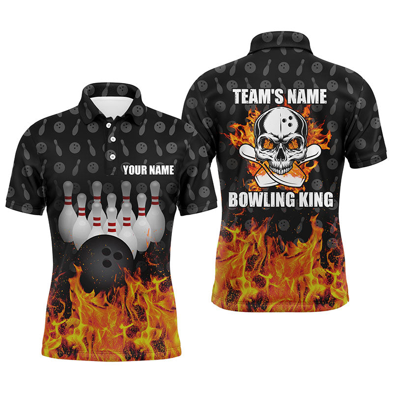 Bowling King Men Polo Shirt, Personalized Skull Bowling Team Bowlers Jersey NBP78