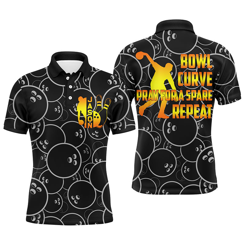 Funny Men Polo Bowling Shirt, Bowl Curve Pray Repeat, Personalized Name Short Sleeves Bowlers Jersey NBP41