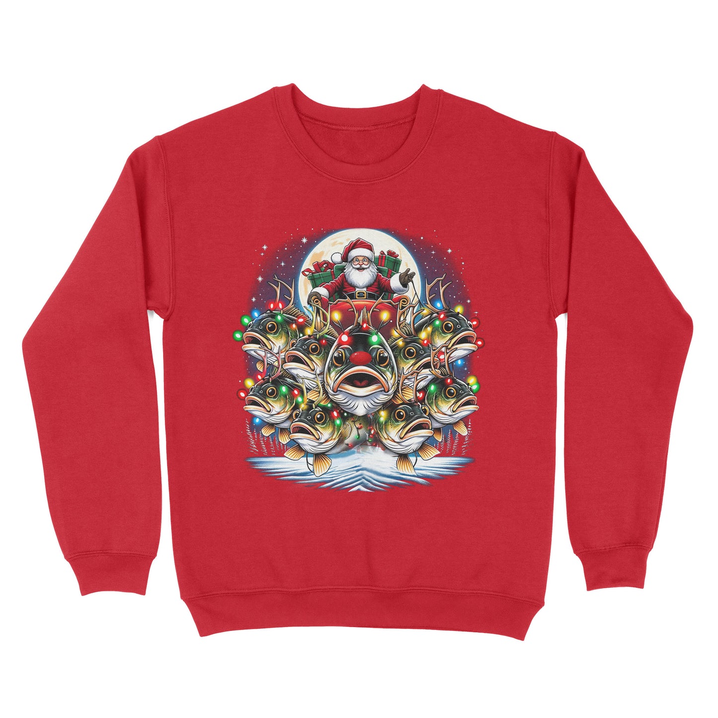 Sweatshirt - Nine Bass fish as Santa's Reindeer