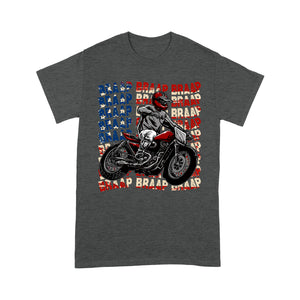 Patriotic Motorcycle Men T-shirt - Braap American Flag Biker Tee - Cool Motocross Racing Shirt| NMS252 A01