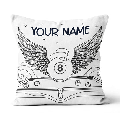 Personalized Billiard 8 Ball Wings Line Drawing Pillow, Billiards Gifts VHM0900