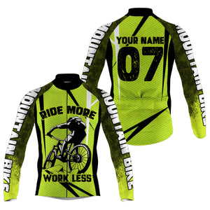 Custom MTB Cycling Jersey Ride More Work Less Mountain Bike Green Bicycling Shirt| NMS831