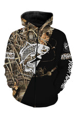 Load image into Gallery viewer, Carp Personalized fishing tattoo camo all-over print long sleeve, T-shirt, Hoodie, Zip up hoodie - FSA6B Black version