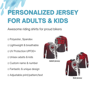 Custom red motocross jersey UV protect kid&adult dirt bike sprocket chain MX racing off-road| NMS892