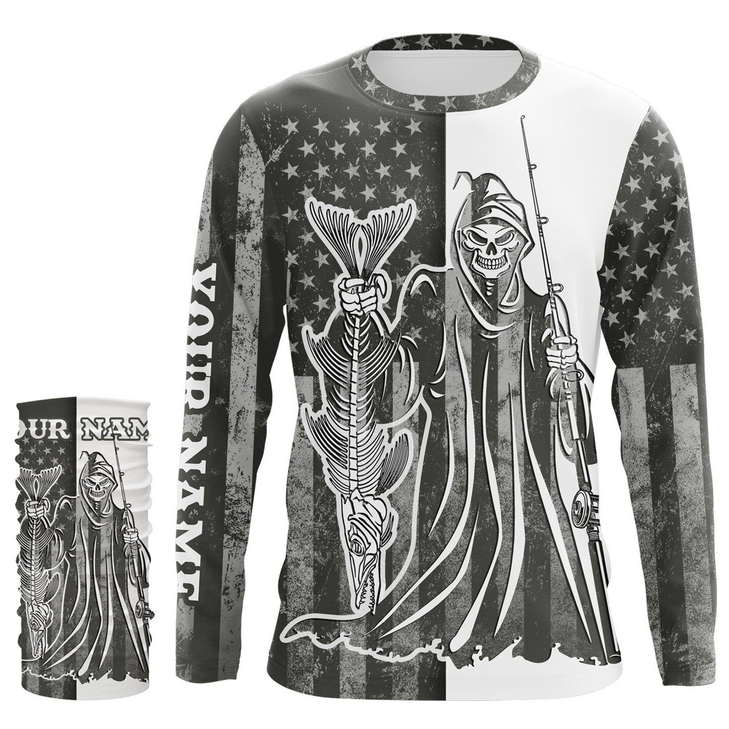American Flag Fish reaper Custom UV Long Sleeve Fishing Shirts Fish Reaper performance fishing shirts -TMTS019