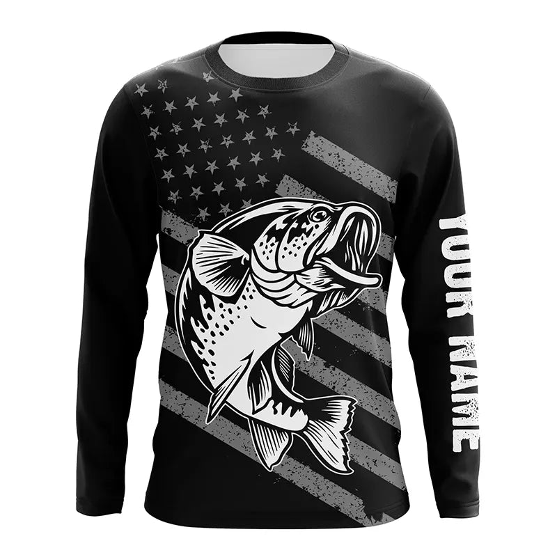 Bass Fishing USA Flag Custom Long sleeve Performance Fishing Shirts, Patriotic Bass Fishing Jerseys TTN113