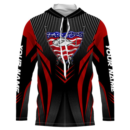 Tuna Fishing American Flag Custom performance Long Sleeve Shirt, Patriotic Fishing jerseys for fisherman TTN20