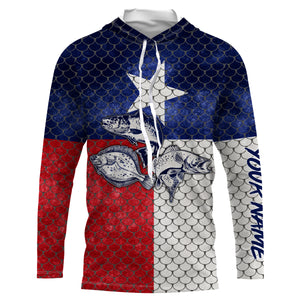 Texas Slam Redfish, Trout, Flounder Custom Texas Flag Fishing Long Sleeve performance Fishing Shirts TTN47