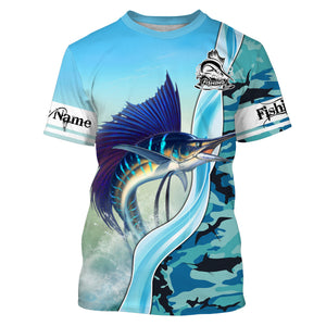 Sailfish Fishing Blue Ocean Camouflage Performance Fishing Long Sleeve shirt, Perfect Gift for Fisherman TTN49