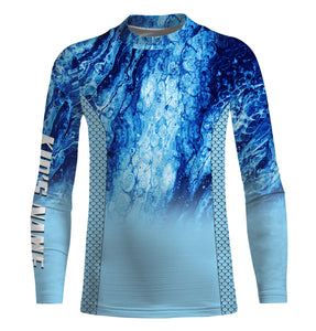 Performance Fishing Shirt for Men Long Sleeve Sun Protection Blue Sea Camo Jerseys TTN79