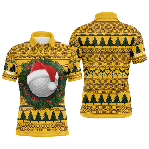 Ugly Christmas Sweater Men's Golf Sports Polo Custom Name Long Sleeves Shirt, Xmas Gift For Golfer TTN100