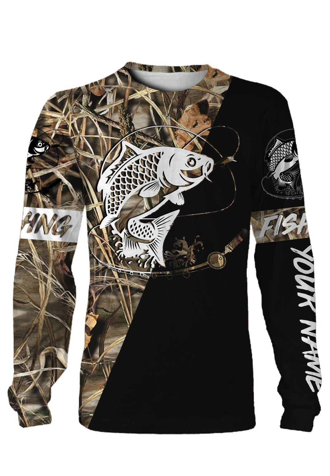 Carp Personalized fishing tattoo camo all-over print long sleeve, T-shirt, Hoodie, Zip up hoodie - FSA6B Black version