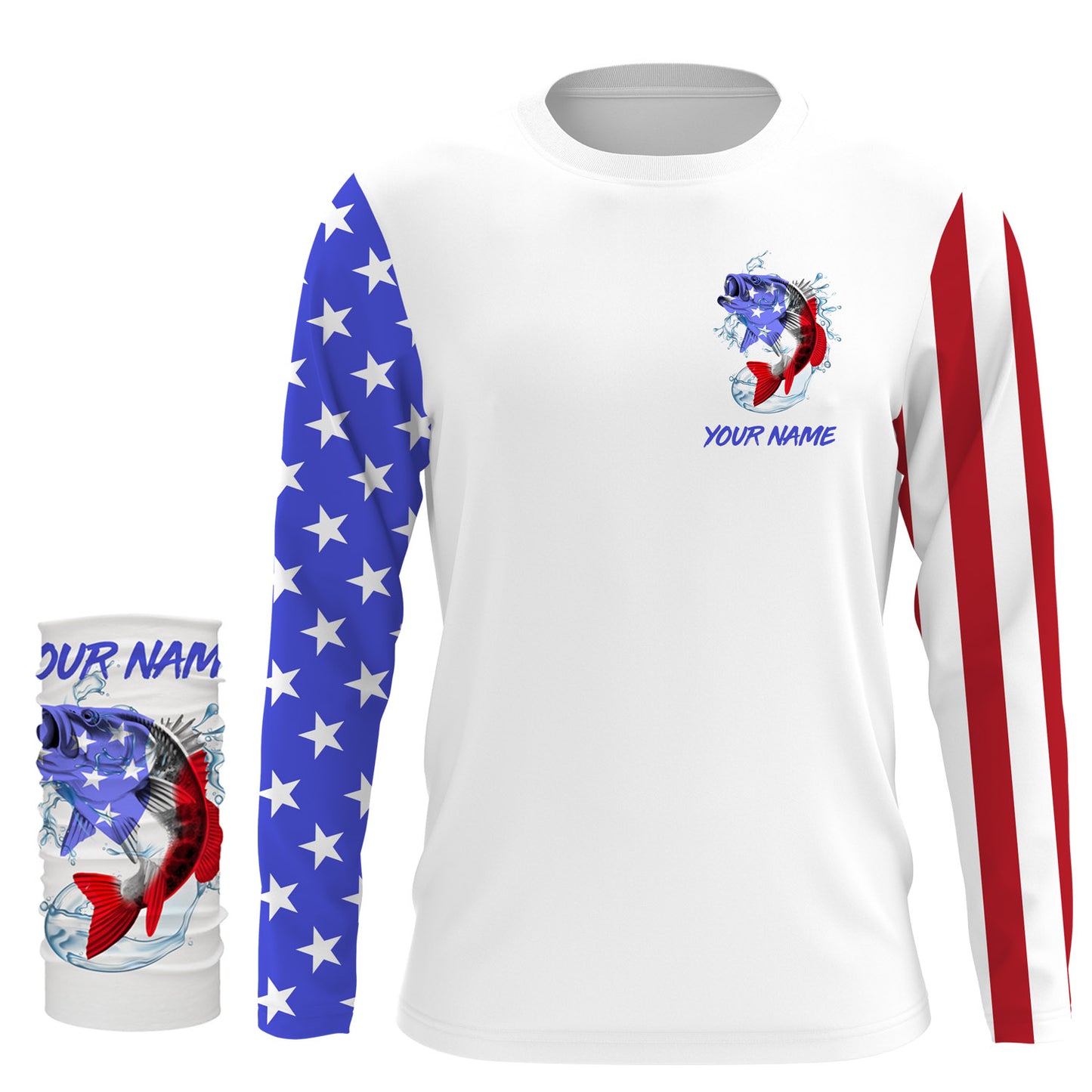 Custom Name Bass Fishing US Flag Performance Fishing Shirt, Bass Fishing Jerseys TATS211
