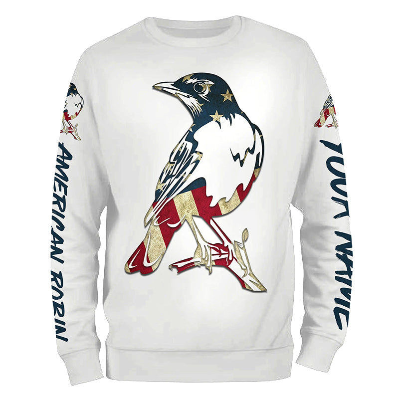 American Robin bird with flag shirt personalized gift for birdwatcher A9