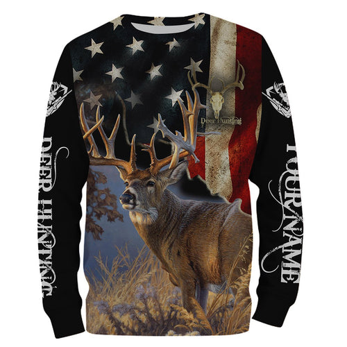 Deer Hunting US Flag Full Printing Custom Name Shirt Personalized Gift TATS107