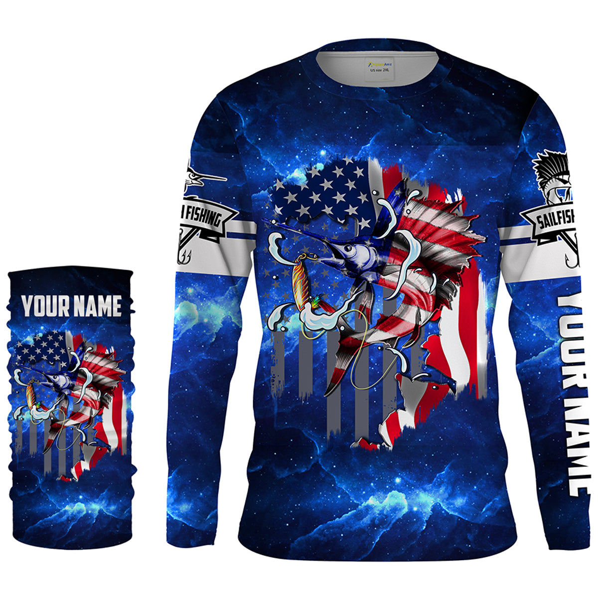 Sailfish fishing 3D American flag patriot UV protection quick dry Customize name long sleeves UPF 30+ personalized gift tshirt saltwater fishing apparel