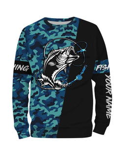 Bass Fishing Sea Camo Custom Name Full Printing Shirts Personalized Gift TATS115