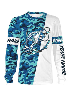 Bass Fishing Sea Camo Custom Name Full Printing Shirts Personalized Gift TATS116