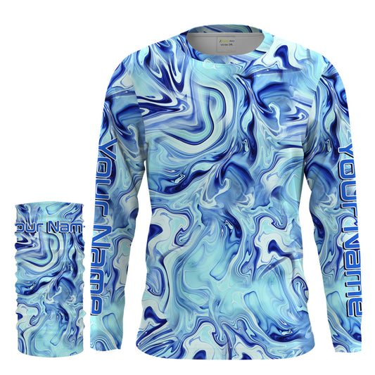 Custom Saltwater Long sleeve Fishing Shirts UV Protection, Sea wave camo Fishing Shirts - IPHW1560