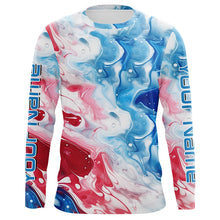 Load image into Gallery viewer, Red, White, Blue Tie Dye Camo Custom Long Sleeve Fishing Shirts, Patriotic Fishing Jerseys IPHW5204