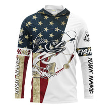 Load image into Gallery viewer, Walleye Fishing American Flag Custom Long Sleeve Fishing Shirts, Personalized Patriotic Fishing Gifts UV clothing - IPHW1109