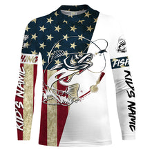 Load image into Gallery viewer, Walleye Fishing American Flag Custom Long Sleeve Fishing Shirts, Personalized Patriotic Fishing Gifts UV clothing - IPHW1109