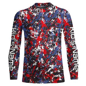 Red, White Blue Camo Custom Long Sleeve Performance Fishing Shirts, Patriotic Fishing Jerseys IPHW4215