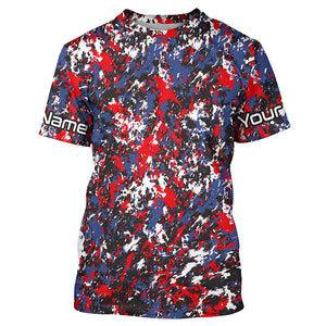 Red, White Blue Camo Custom Long Sleeve Performance Fishing Shirts, Patriotic Fishing Jerseys IPHW4215