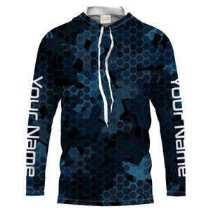 Dark blue camo Custom UV Long Sleeve performance Fishing Shirts, camouflage Fishing apparel - IPHW1578