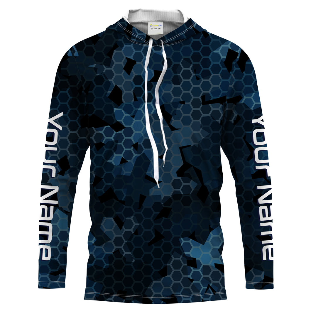 Dark blue camo Custom UV Long Sleeve performance Fishing Shirts, camouflage Fishing apparel - IPHW1578