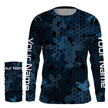 Load image into Gallery viewer, Dark blue camo Custom UV Long Sleeve performance Fishing Shirts, camouflage Fishing apparel - IPHW1578