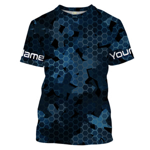Dark blue camo Custom UV Long Sleeve performance Fishing Shirts, camouflage Fishing apparel - IPHW1578