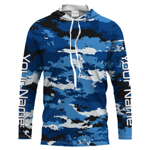 Blue camo Custom UV Long Sleeve performance Fishing Shirts, camouflage Fishing apparel - IPHW1580