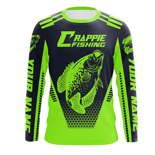 Personalized Crappie Fishing Jerseys, Crappie Long Sleeve Fishing Shirts | Green IPHW4609