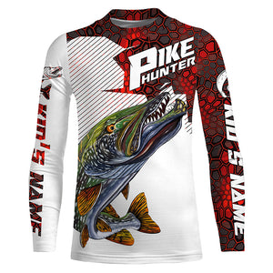 Pike Hunter Custom Nothern Pike Fishing Jerseys, Pike Long Sleeve Fishing Shirts | Red Camo IPHW3835