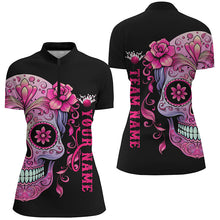 Load image into Gallery viewer, Pink Sugar Skull Tattoo Custom Women&#39;S Bowling Quarter Zip Shirts, Halloween Bowling Shirts IPHW5243