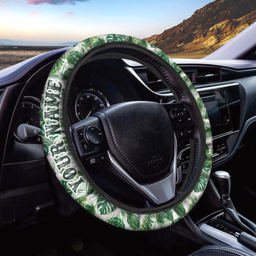 Monstera leaf Custom Steering Wheel Cover, Tropical Plants Monstera leaves Car Accessories - IPHW1007