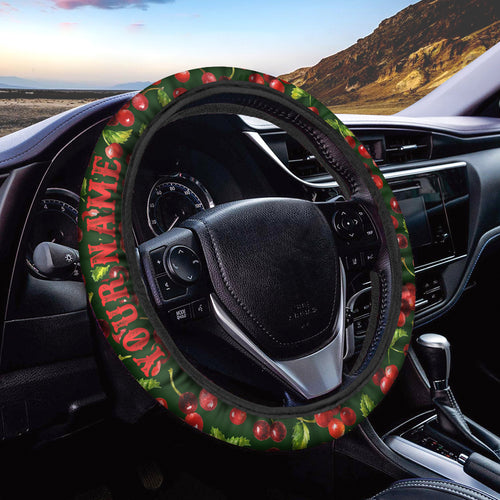 Classic black with red cherries pattern Custom Steering Wheel Cover, Fruit pattern Car accessories - IPHW1016
